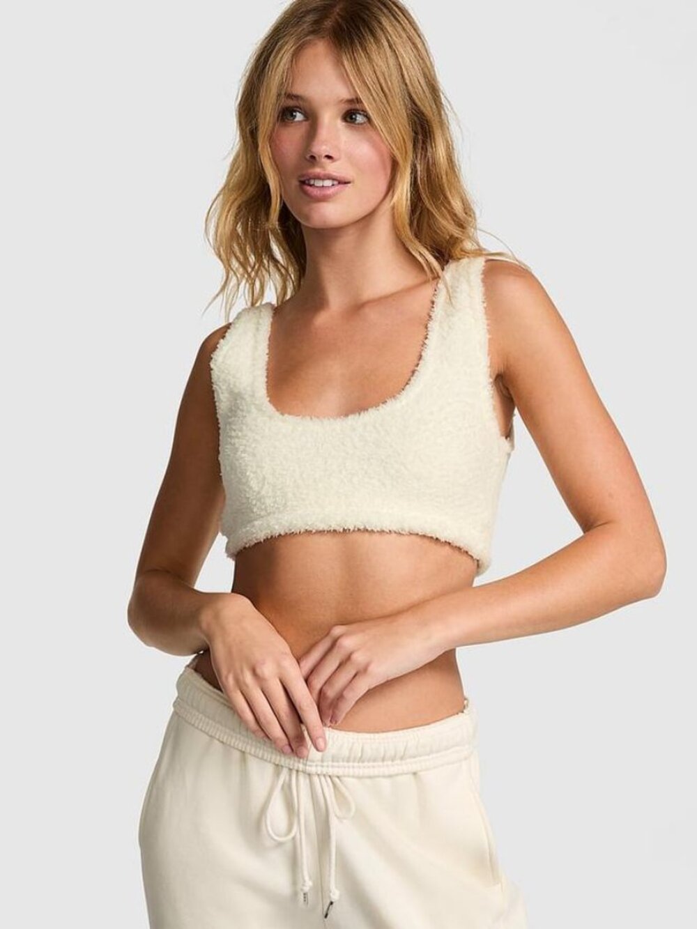 PINK by Victoria's Secret Cream Fuzzy Co-ZZZy Fleece Bralette - XL